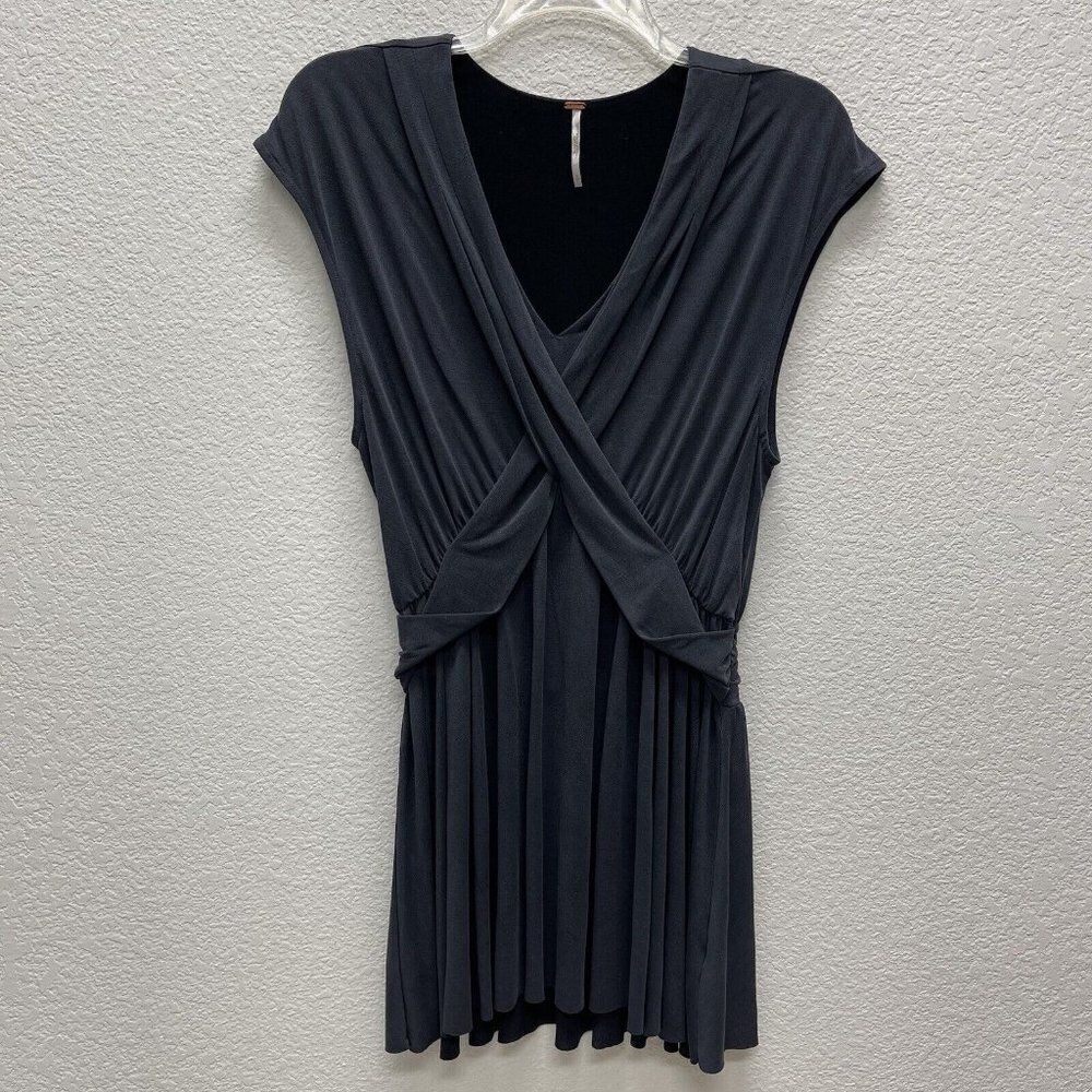 FREE PEOPLE CRISS CROSS Womens Small Dress Gray Cap Sleeves Raw Hem Flirty Fun - Picture 2 of 8